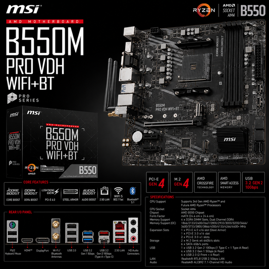 MSI B550M PRO VDH WIFI+BT Motherboard (B550M-PRO-VDH-WIFI)