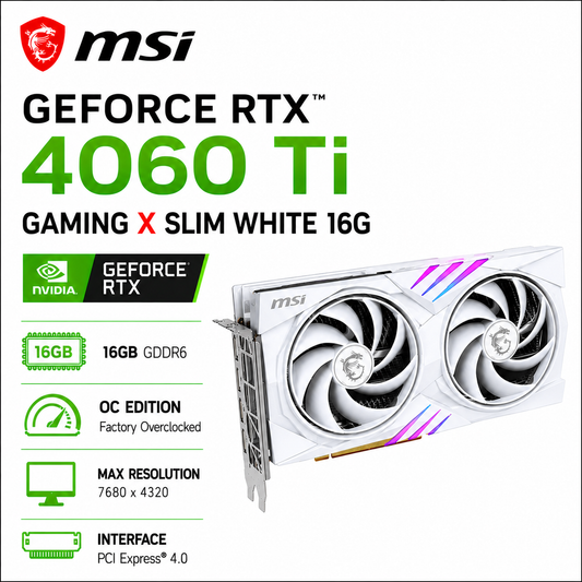 MSI GeForce RTX 4060 Ti Gaming X Slim White 16G (RTX-4060-TI-GAMING-X-SLIM-WHITE-16G)