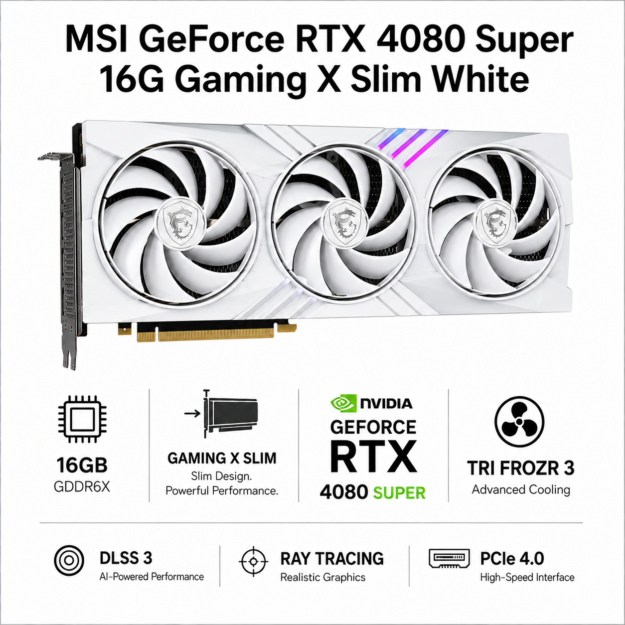 MSI GeForce RTX 4080 Super 16G Gaming X Slim White (RTX-4080-SUPER-16G-GAMING-X-SLIM-WHITE)