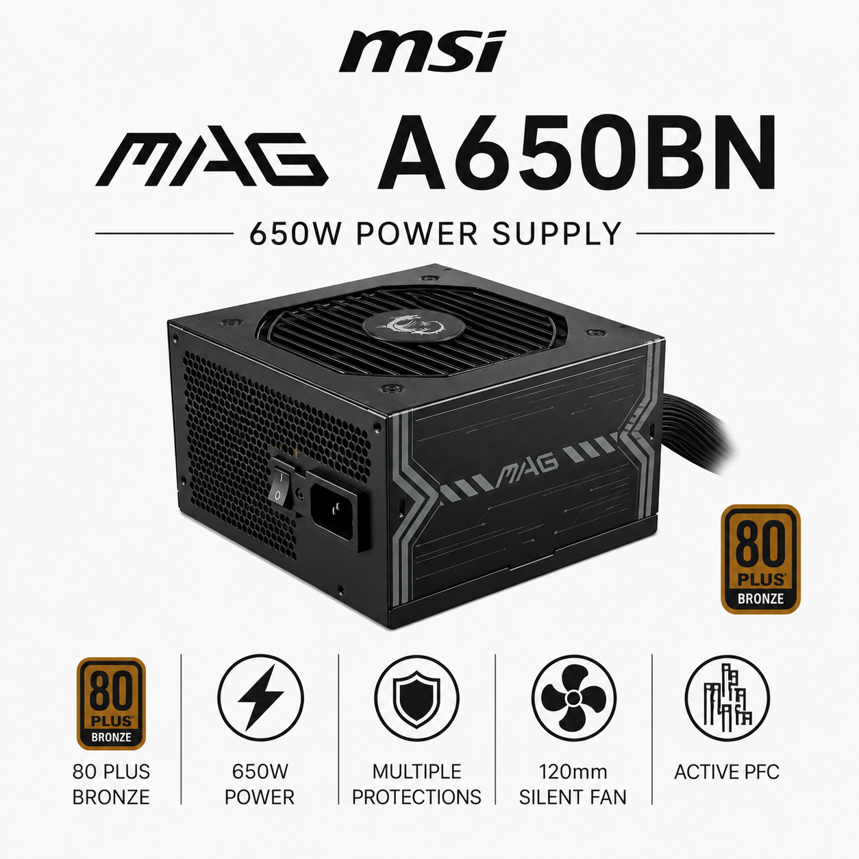 MSI MAG A650BN 650W 80+ Bronze PSU (A650BN)