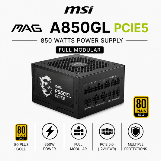 MSI MAG A850GL PCIE5 850WATTS 80+ Gold Full Modular PSU Black (A850GL-PCIE5-BLACK)