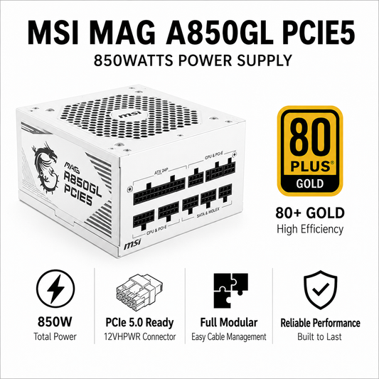 MSI MAG A850GL PCIE5 850WATTS 80+ Gold Full Modular PSU White (A850GL-PCIE5-WHITE)
