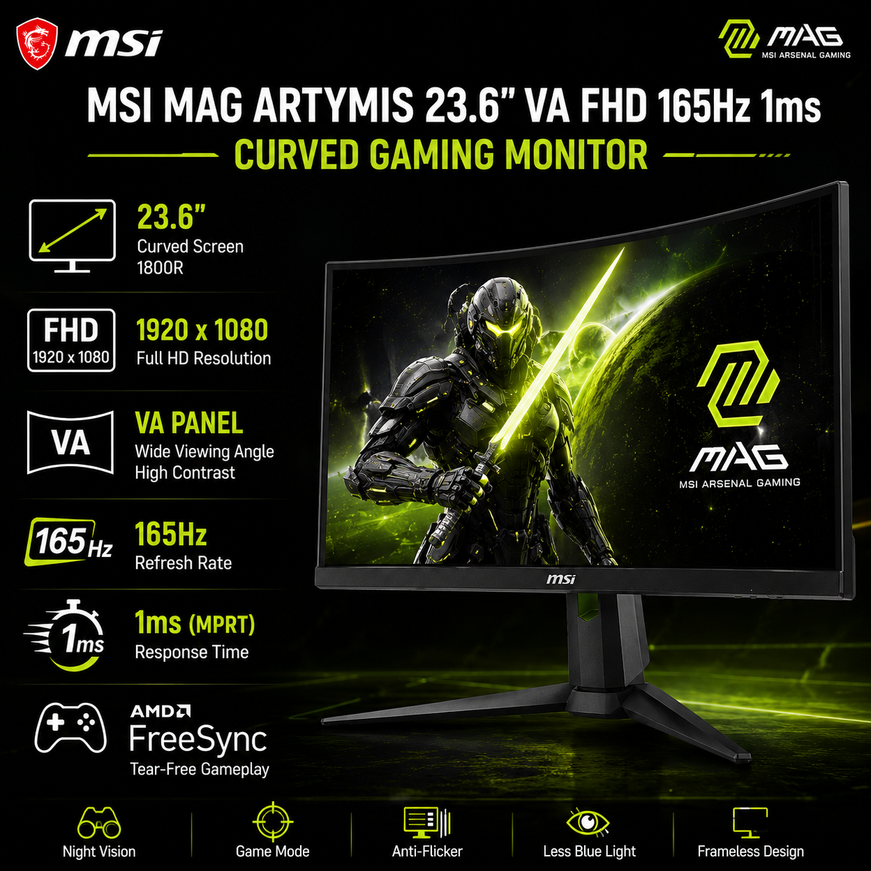 MSI MAG ARTYMIS 242C 23.6" VA FHD 165Hz 1ms Curved Gaming Monitor (MAG242C)