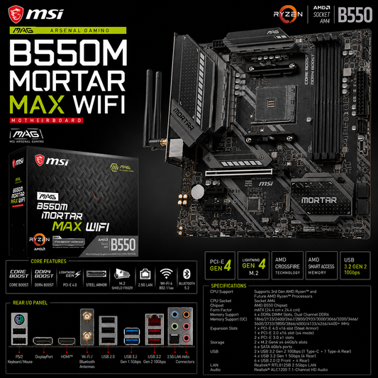 MSI MAG B550M MORTAR MAX WIFI Motherboard (MAG-B550M-MORTAR-MAX-WIFI)
