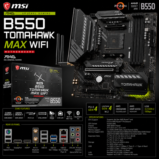 MSI MAG B550 TOMAHAWK MAX WIFI Motherboard (MAG-B550-TOMAHAWK-MAX-WIFI)