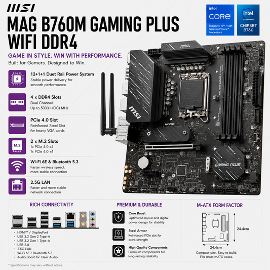 MSI MAG B760M GAMING PLUS WIFI DDR4 (MAG-B760M-GAMING-PLUS-WIFI-DDR4)
