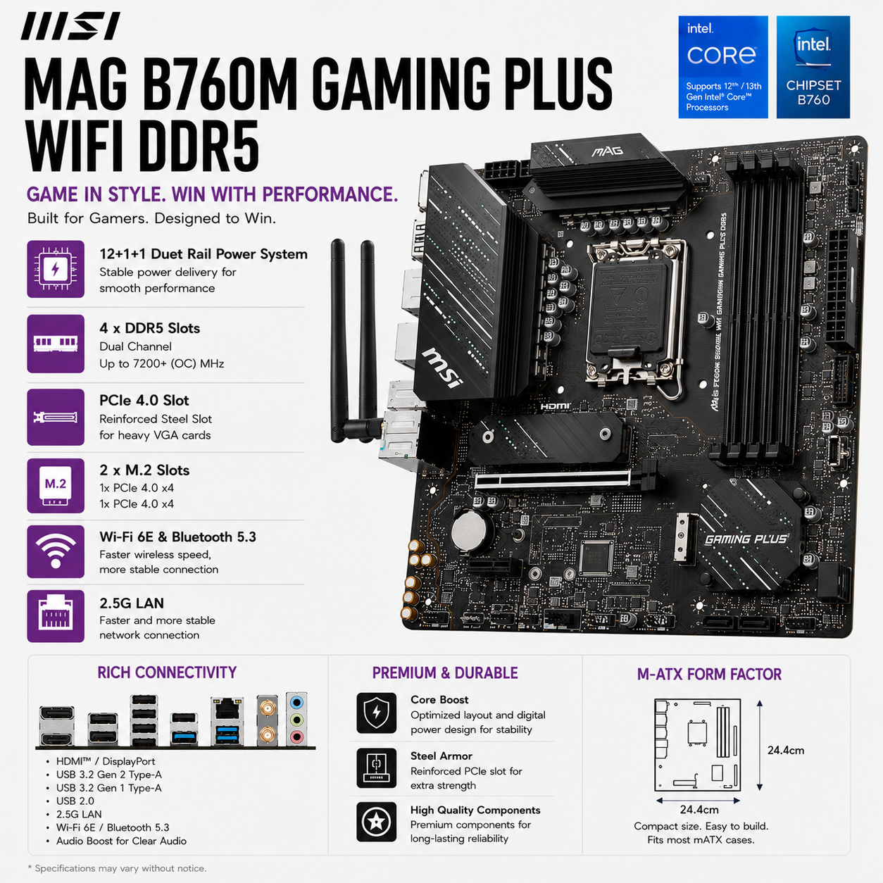 MSI MAG B760M GAMING PLUS WIFI DDR5 (MAG-B760M-GAMING-PLUS-WIFI)