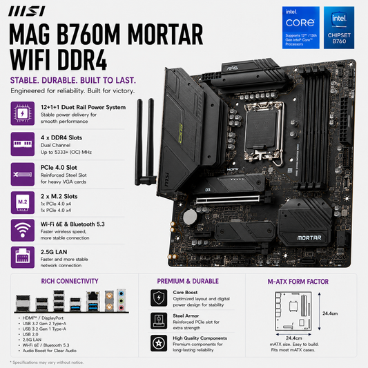 MSI MAG B760M MORTAR WIFI DDR4 (MAG-B760M-MORTAR-WIFI-DDR4)
