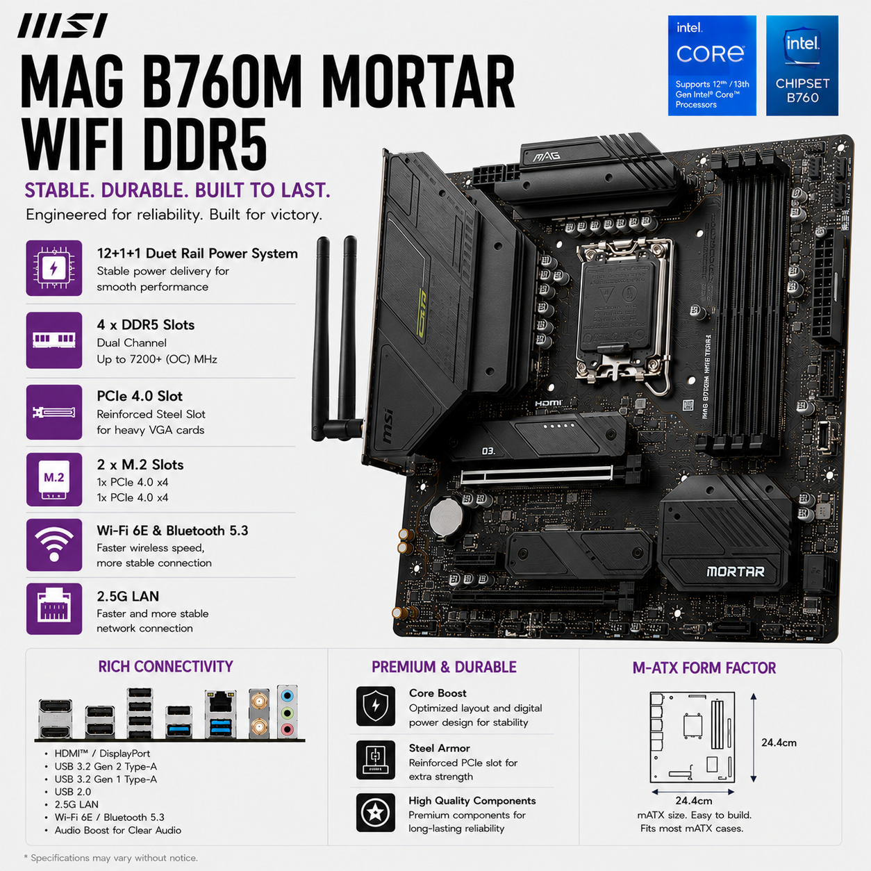 MSI MAG B760M MORTAR WIFI DDR5 (MAG-B760M-MORTAR-WIFI)