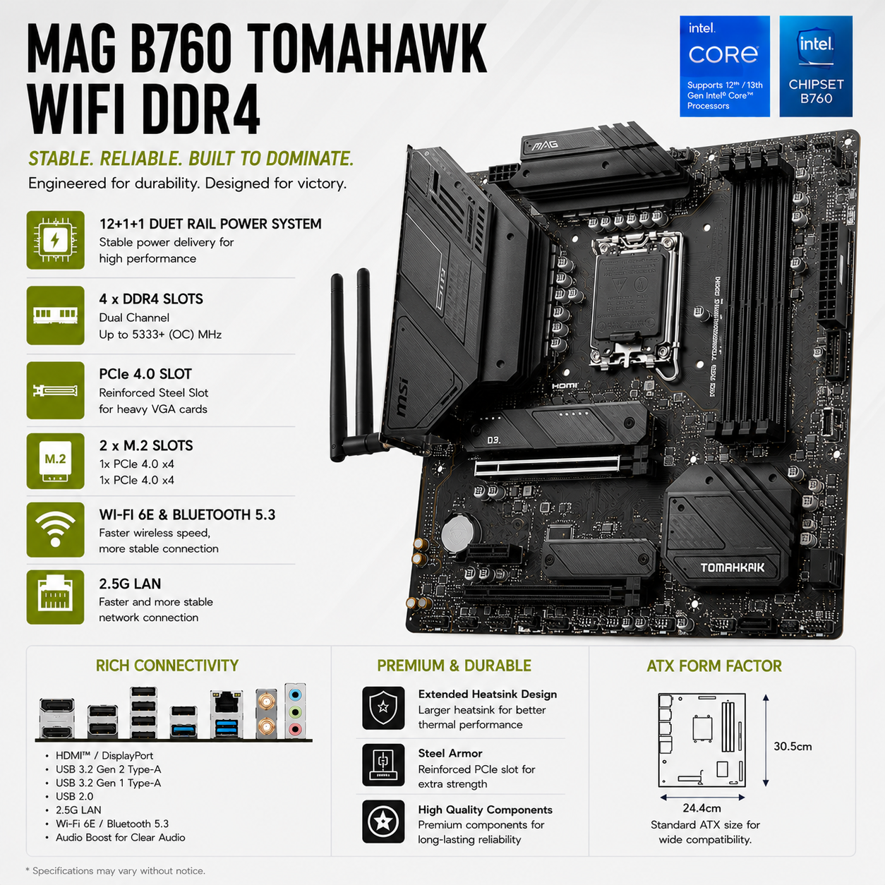 MSI MAG B760 TOMAHAWK WIFI DDR4 (MAG-B760-TOMAHAWK-WIFI-DDR4)