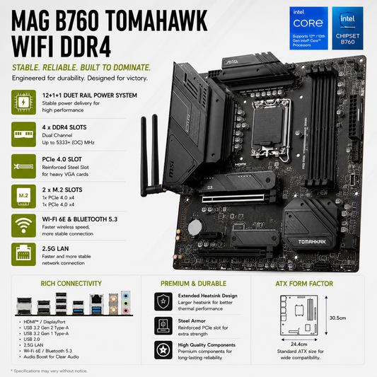MSI MAG B760 TOMAHAWK WIFI DDR4 (MAG-B760-TOMAHAWK-WIFI-DDR4)