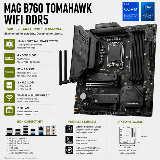 MSI MAG B760 TOMAHAWK WIFI DDR5 (MAG-B760-TOMAHAWK-WIFI)