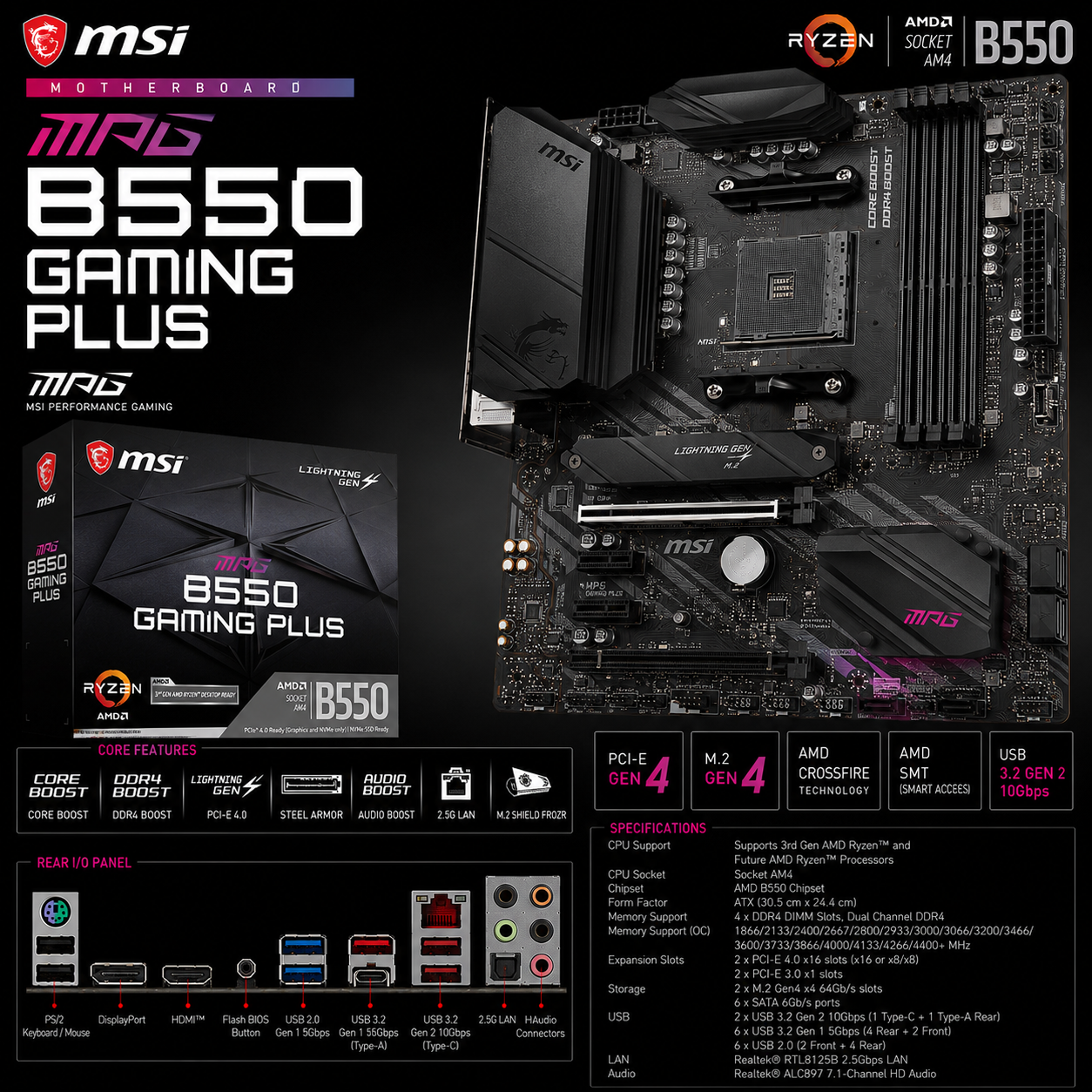 MSI MPG B550 GAMING PLUS Motherboard (MPG-B550-GAMING-PLUS)