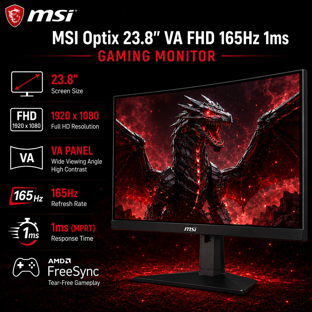 MSI Optix G243 23.8" VA FHD 165Hz 1ms Gaming Monitor (G243)