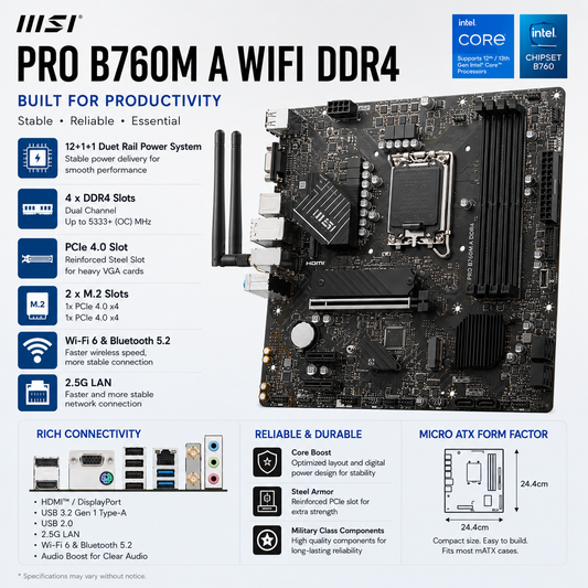 MSI PRO B760M A WIFI DDR4 (PRO-B760M-A-WIFI-DDR4)