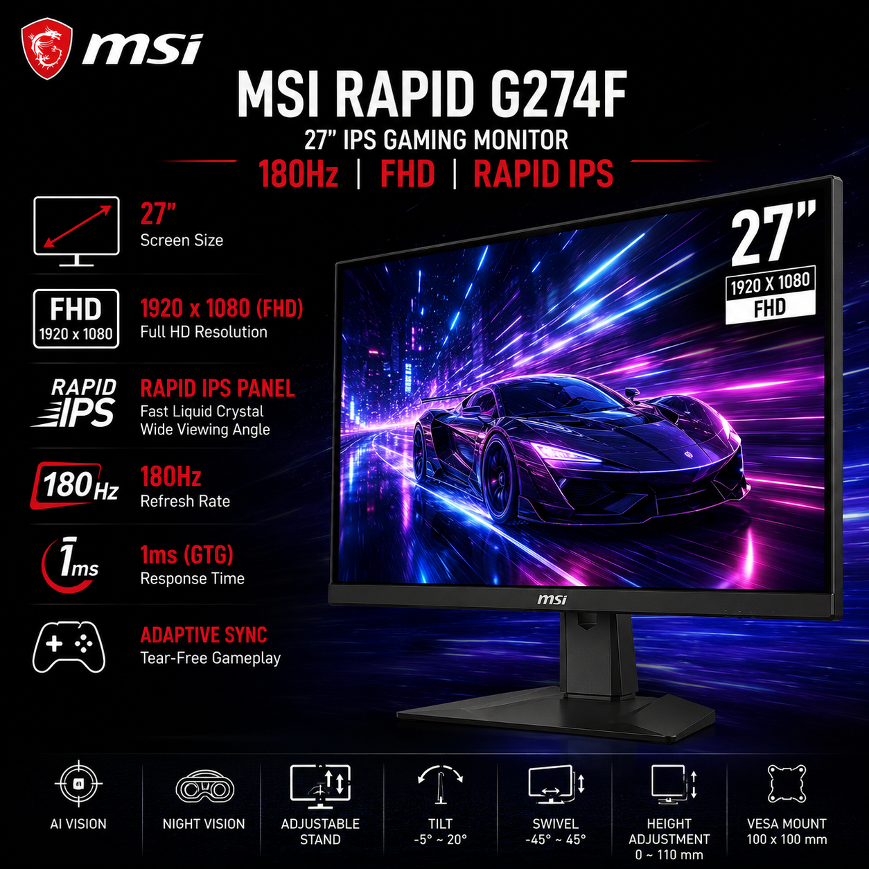 MSI Rapid G274F 27" IPS | 1920 x 1080 (FHD) | 180Hz (1920 x 1080 (FHD))
