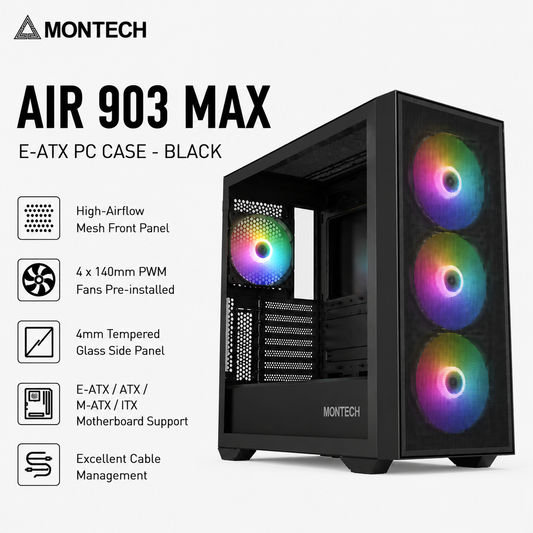 Montech AIR 903 MAX E-ATX With 4 PWM Fans Pc Case Black (AIR-903-MAX-BLACK)