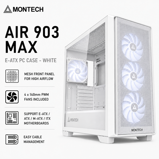 Montech AIR 903 MAX E-ATX With 4 PWM Fans Pc Case White (AIR-903-MAX-WHITE)