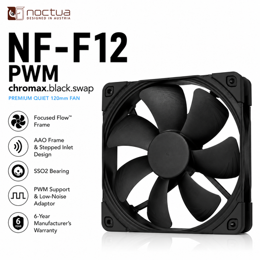 NOCTUA NF-F12 PWM Chromax Black Swap Fan (NF-F12-PWM-CHROMAX-BLACK-SWAP)