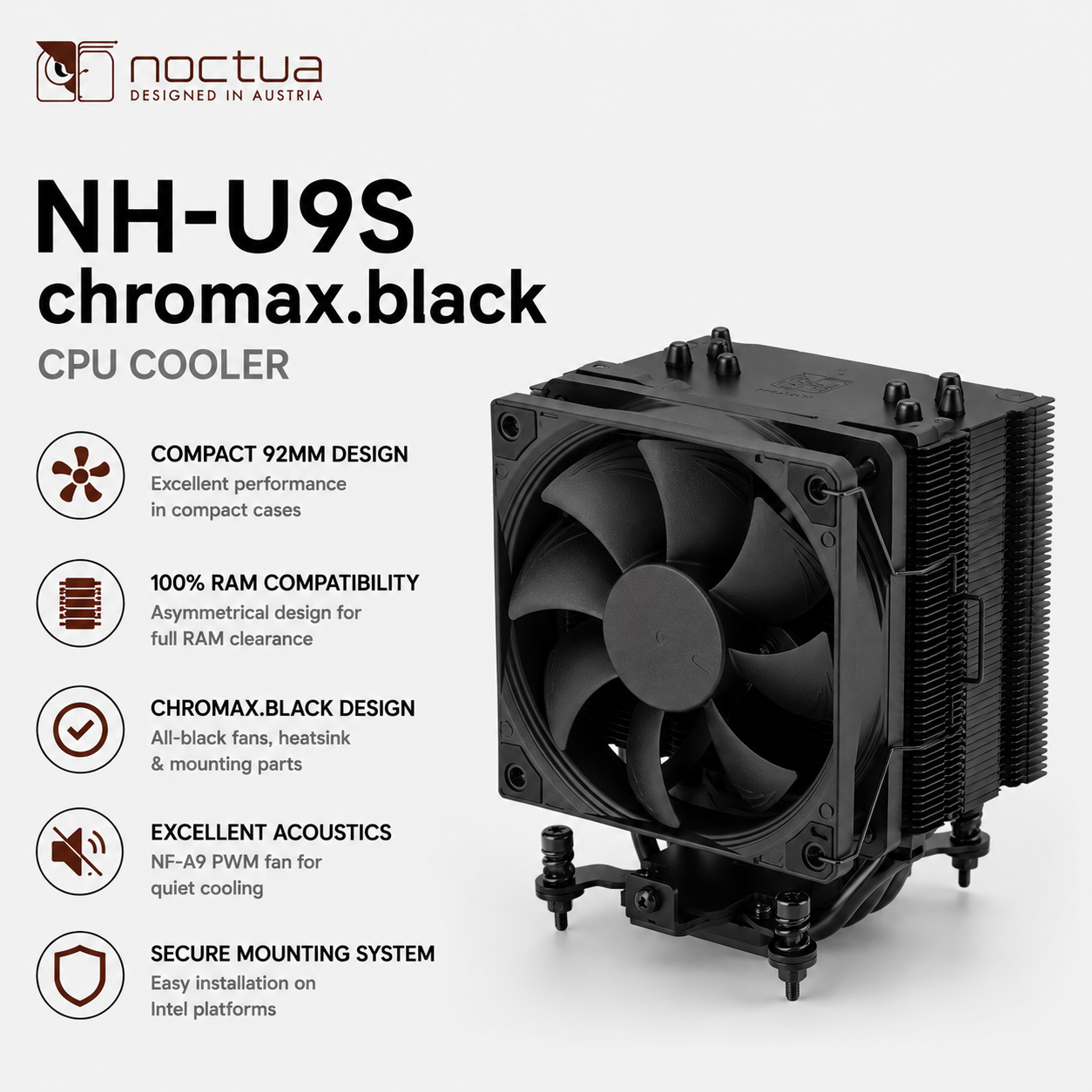 NOCTUA NH-U9S Chromax Black CPU Cooler (NH-U9S-CHROMAX.BLACK)