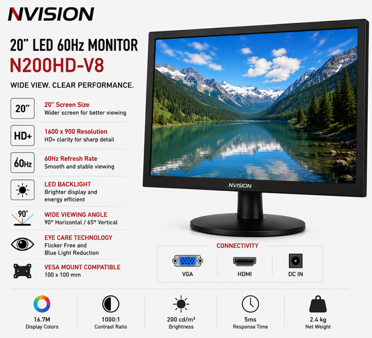 NVISION 20" LED 60Hz Monitor 1600*900 N200HD-V8 (N200HD-V8)