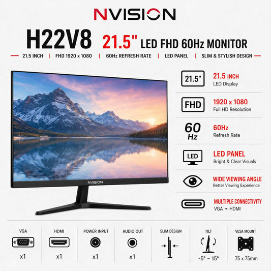 NVISION 21.5" LED FHD 60Hz Monitor H22V8 (H22V8)