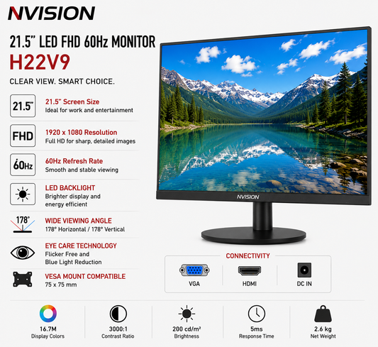 NVISION 21.5" LED FHD 60Hz Monitor H22V9 (H22V9)