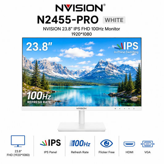 NVISION 23.8" IPS FHD 100Hz Monitor 1920*1080 N2455-Pro White (N2455PRO-W)