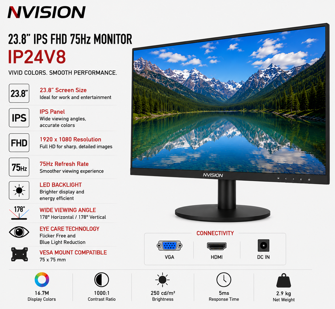 NVISION 23.8" IPS FHD 75Hz Monitor IP24V8 (IP24V8)