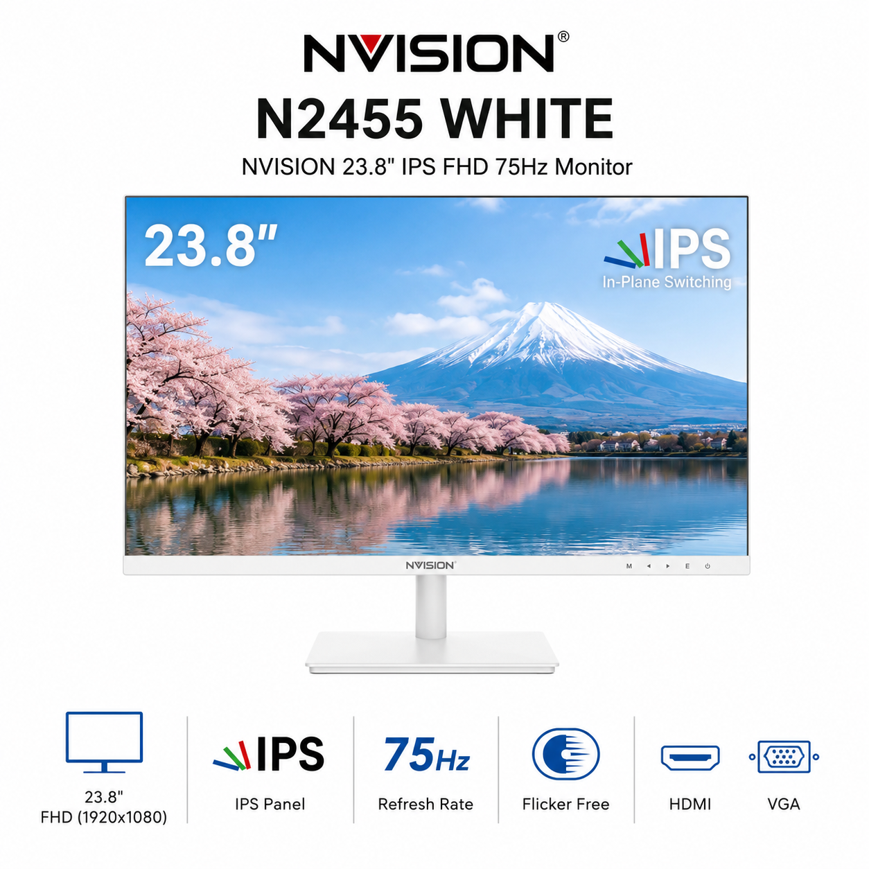NVISION 23.8" IPS FHD 75Hz Monitor N2455 White (N2455-W)