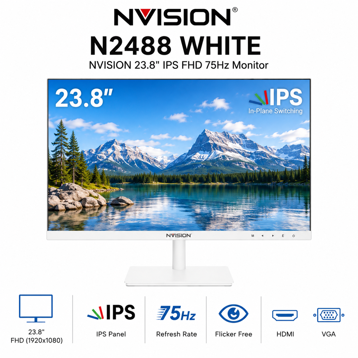 NVISION 23.8" IPS FHD 75Hz Monitor N2488 White (N2488-W)