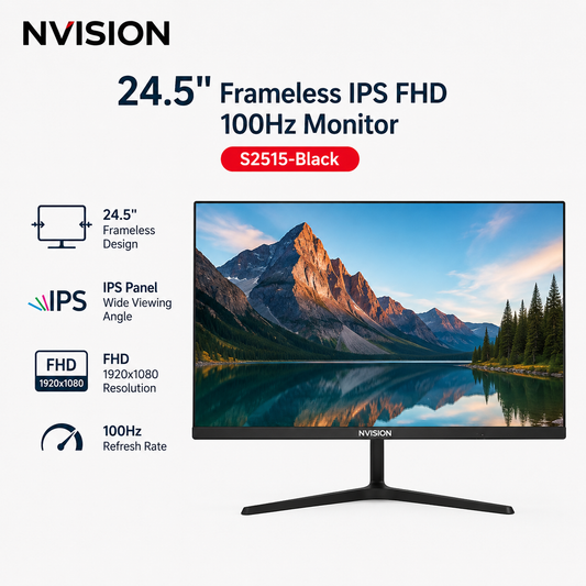 NVISION 24.5" Frameless IPS FHD 100Hz Monitor S2515-Black (S2515-B)