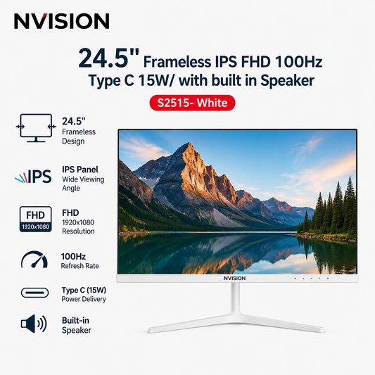 NVISION 24.5" Frameless IPS FHD 100Hz Type C 15W/ with built in Speaker S2515- White (S2515-TYPEC-W)