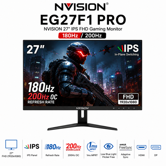 NVISION 27" IPS FHD 180Hz/200Hz Gaming Monitor EG27F1 Pro Black (EG27F1PRO)