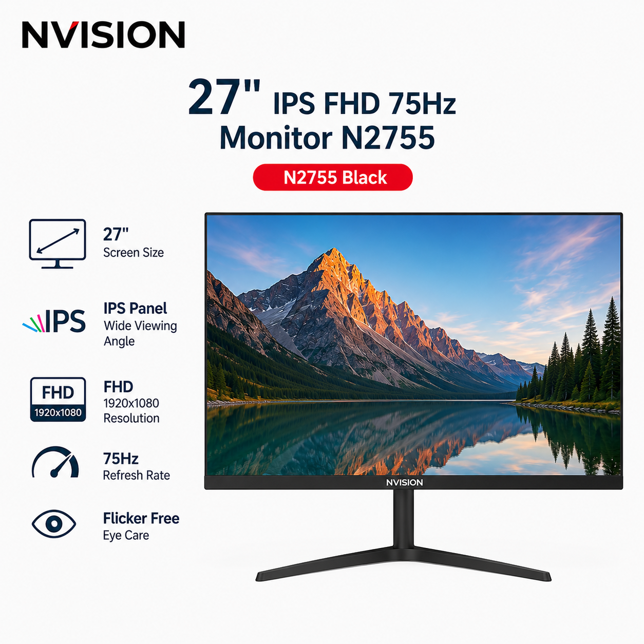 NVISION 27" IPS FHD 75Hz Monitor N2755 Black (N2755-B)