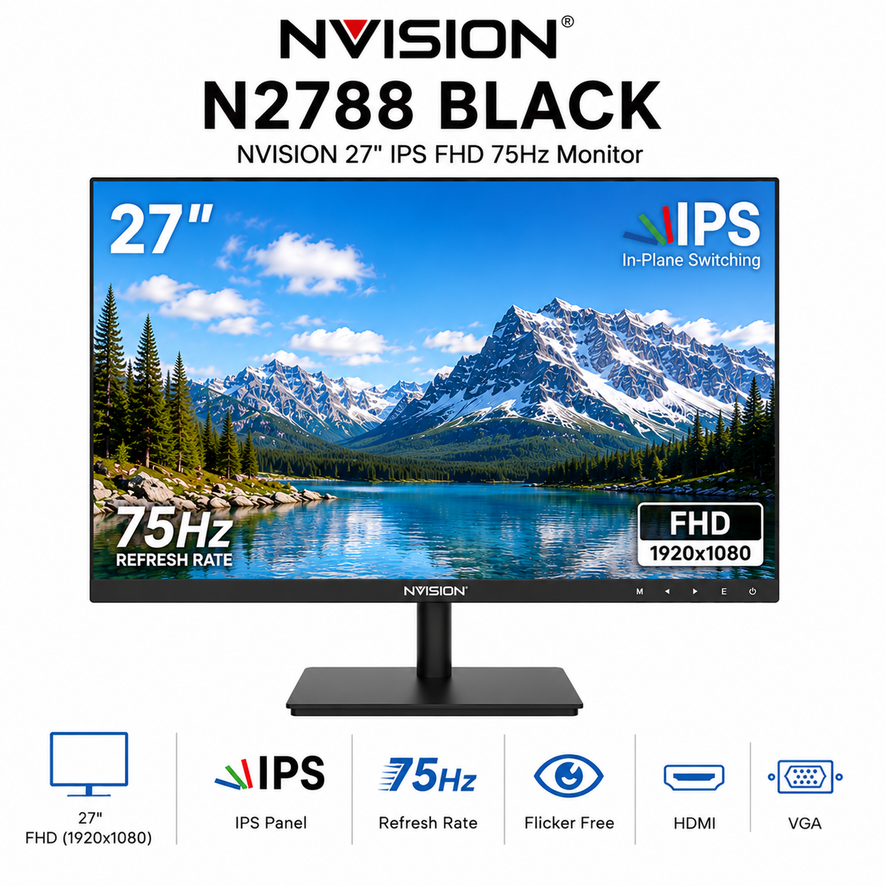 NVISION 27" IPS FHD 75Hz Monitor N2788 Black (N2788-B)