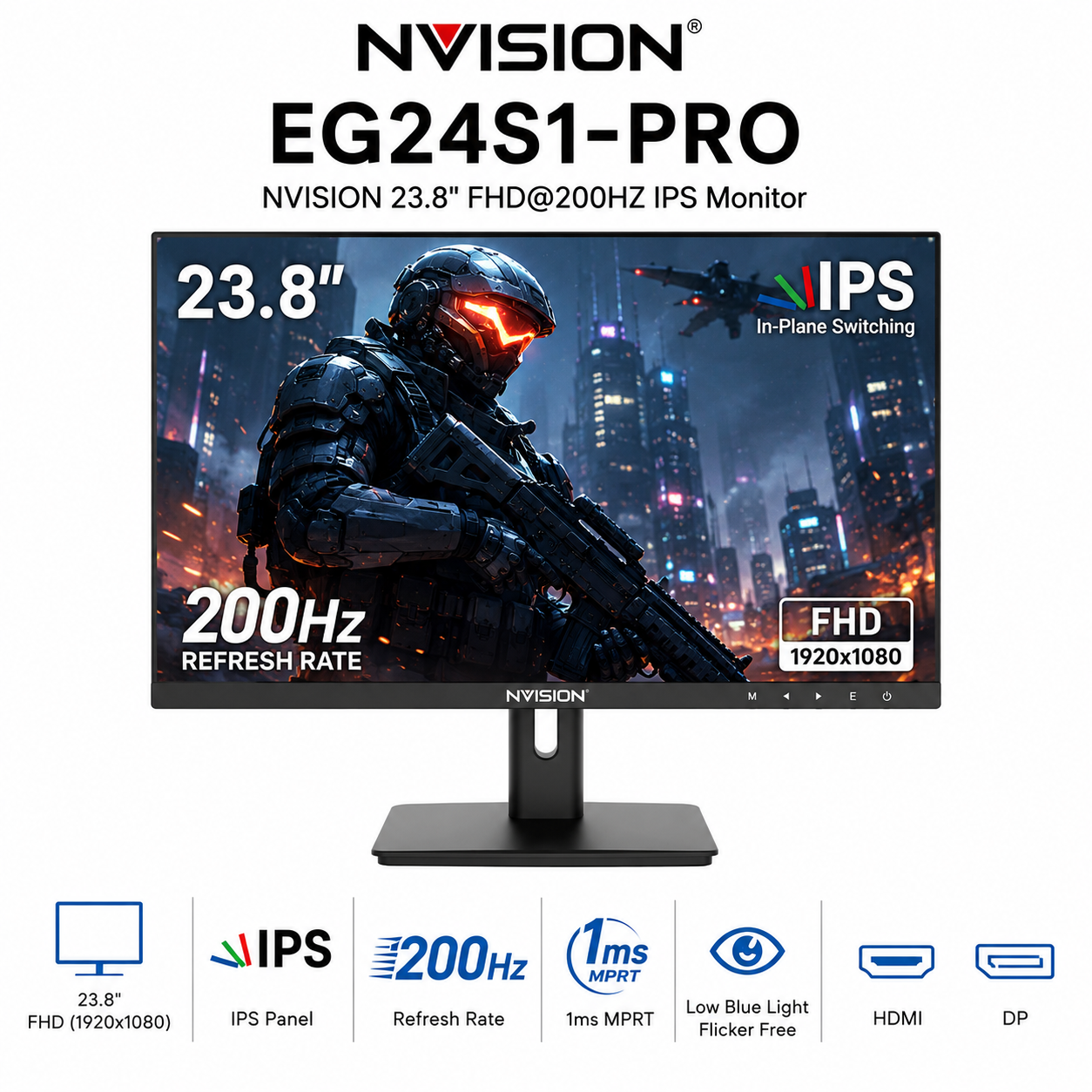 NVISION EG24S1-PRO 23.8" FHD@200HZ IPS Monitor Black (EG24S1PRO-B)