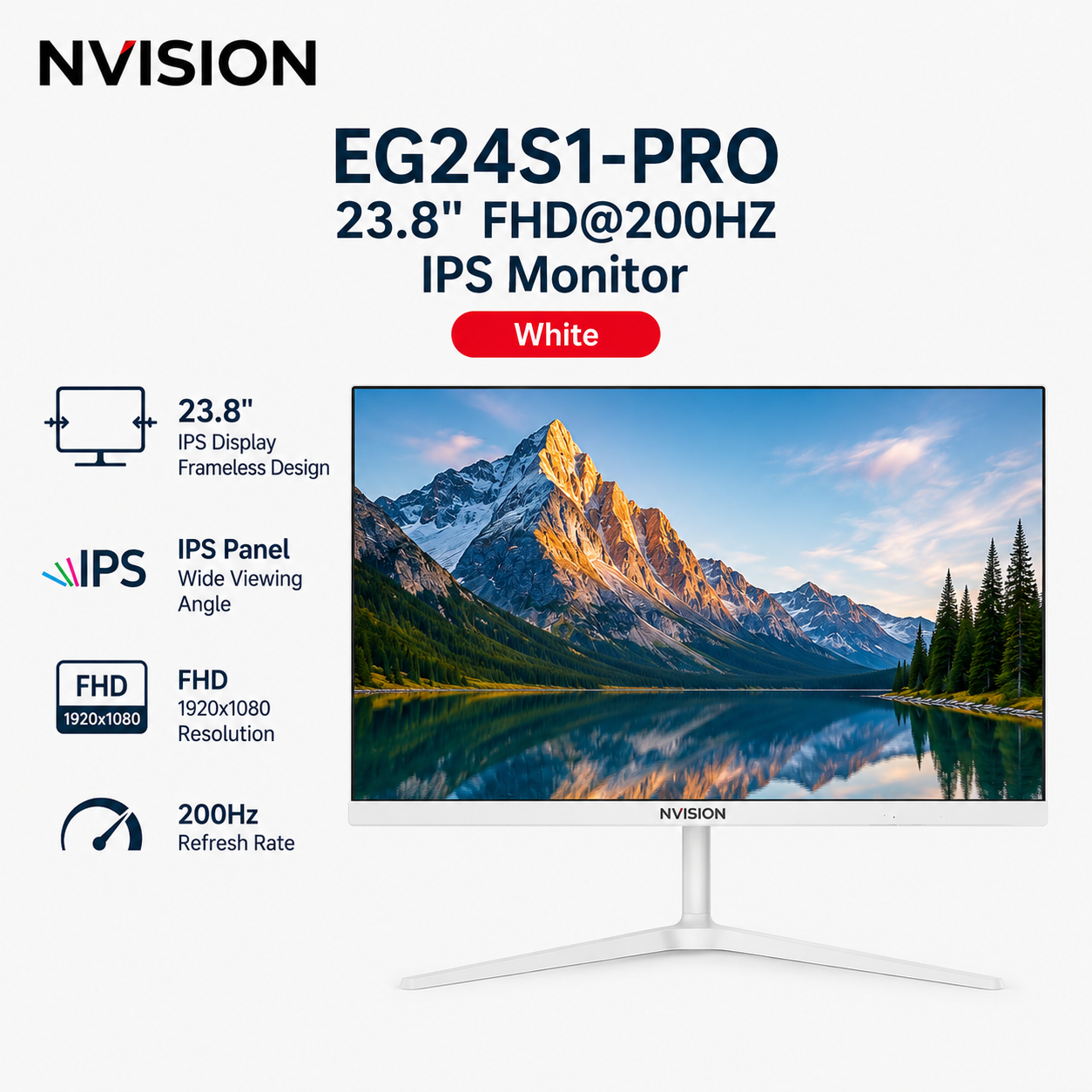 NVISION EG24S1-PRO 23.8" FHD@200HZ IPS Monitor White (EG24S1PRO-W)