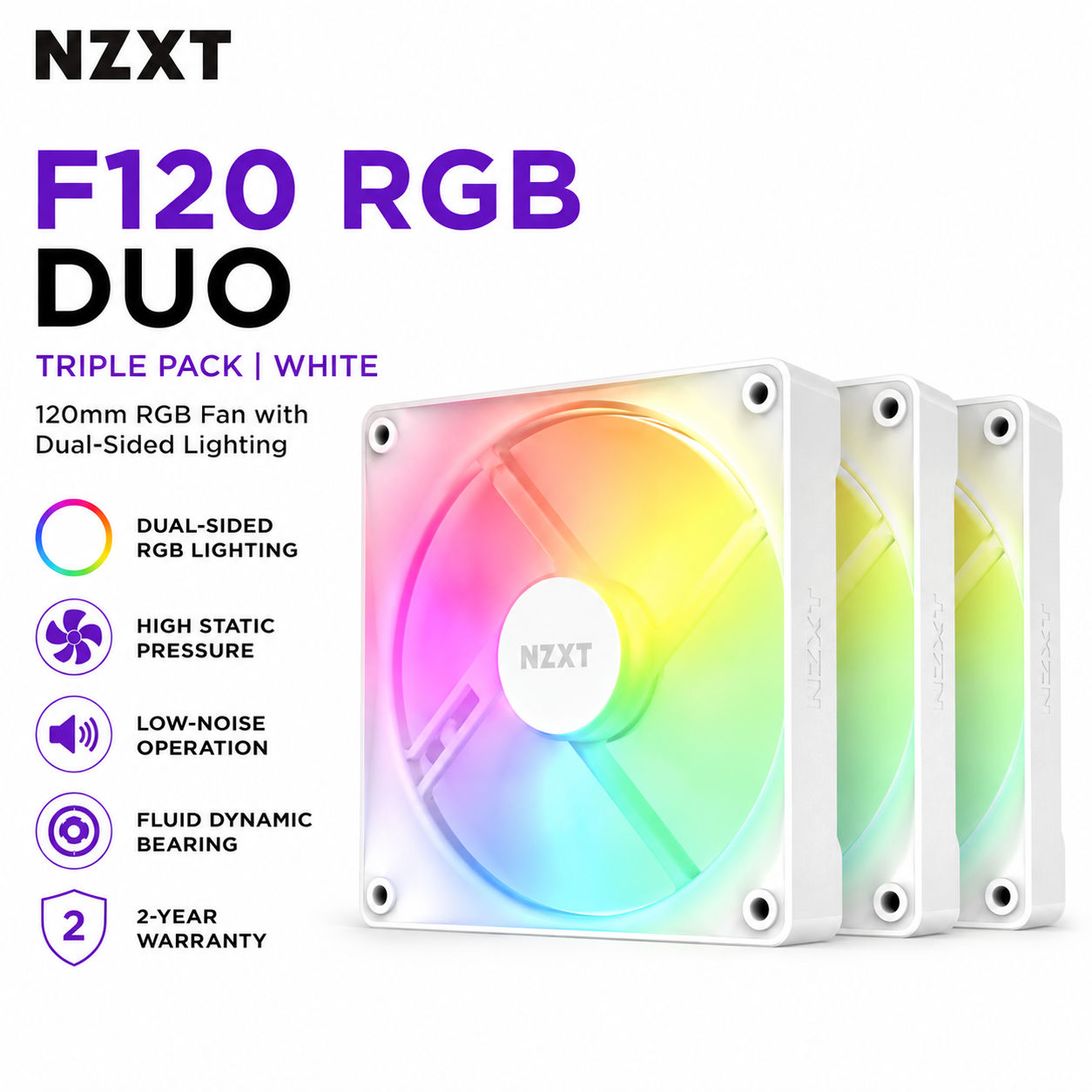 NZXT F120 RGB Duo Triple Pack White (RF-D12TF-W1)