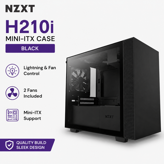 NZXT H210i Mini-ITX Case w/ Lightning & Fan Control 2fans Included - Black (CA-H210I-B1)