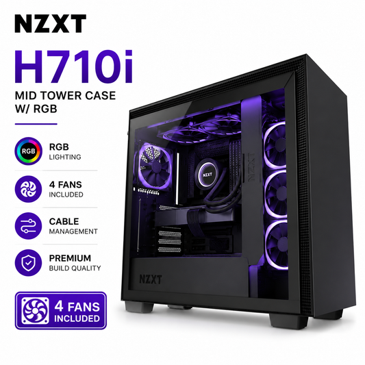 NZXT H710i Mid Tower Case w/ RGB 4fans Included - Black (CM-H91FW-01)