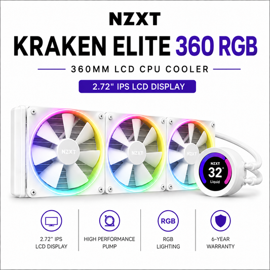 NZXT Kraken Elite 360 RGB 360mm LCD CPU Cooler - matte white (RL-KR240-W1)