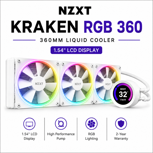NZXT Kraken RGB 360mm White - 1.54" LCD Display with 240x240 Reolution @ 30Hz Refresh Rate (RL-KRX53-RW)