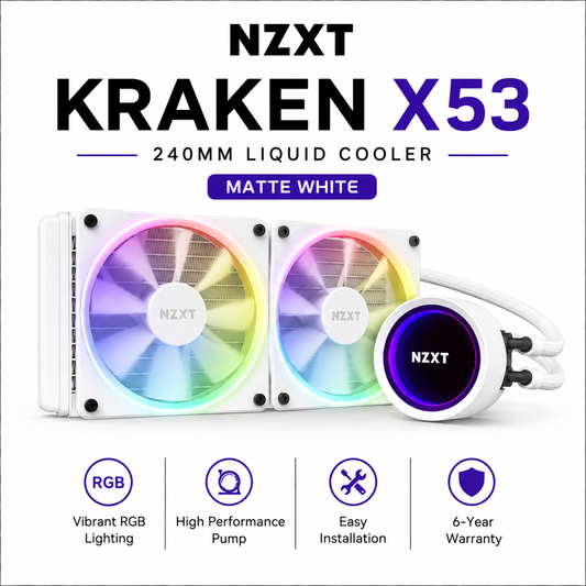 NZXT Kraken X53 RGB 240mm AIO Liquid Cooler - matte white (RL-KRX63-RW)