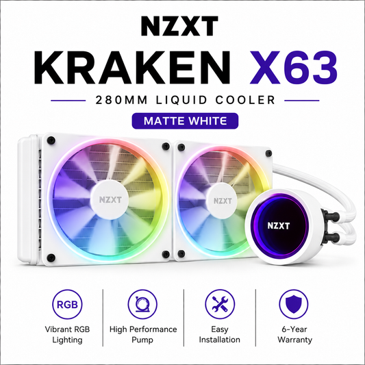 NZXT Kraken X63 RGB 280mm AIO Liquid Cooler - matte white (RL-KRX73-R1)