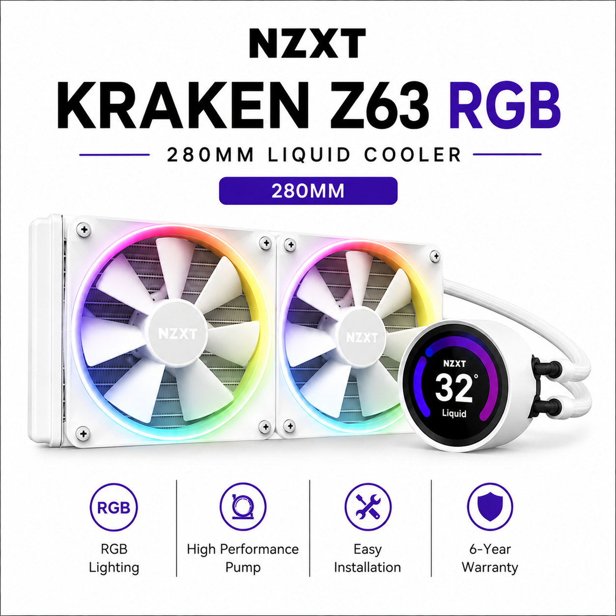 NZXT Kraken Z63 RGB 280mm AIO Liquid Cooler - matte white (N7-Z79XT-B1)