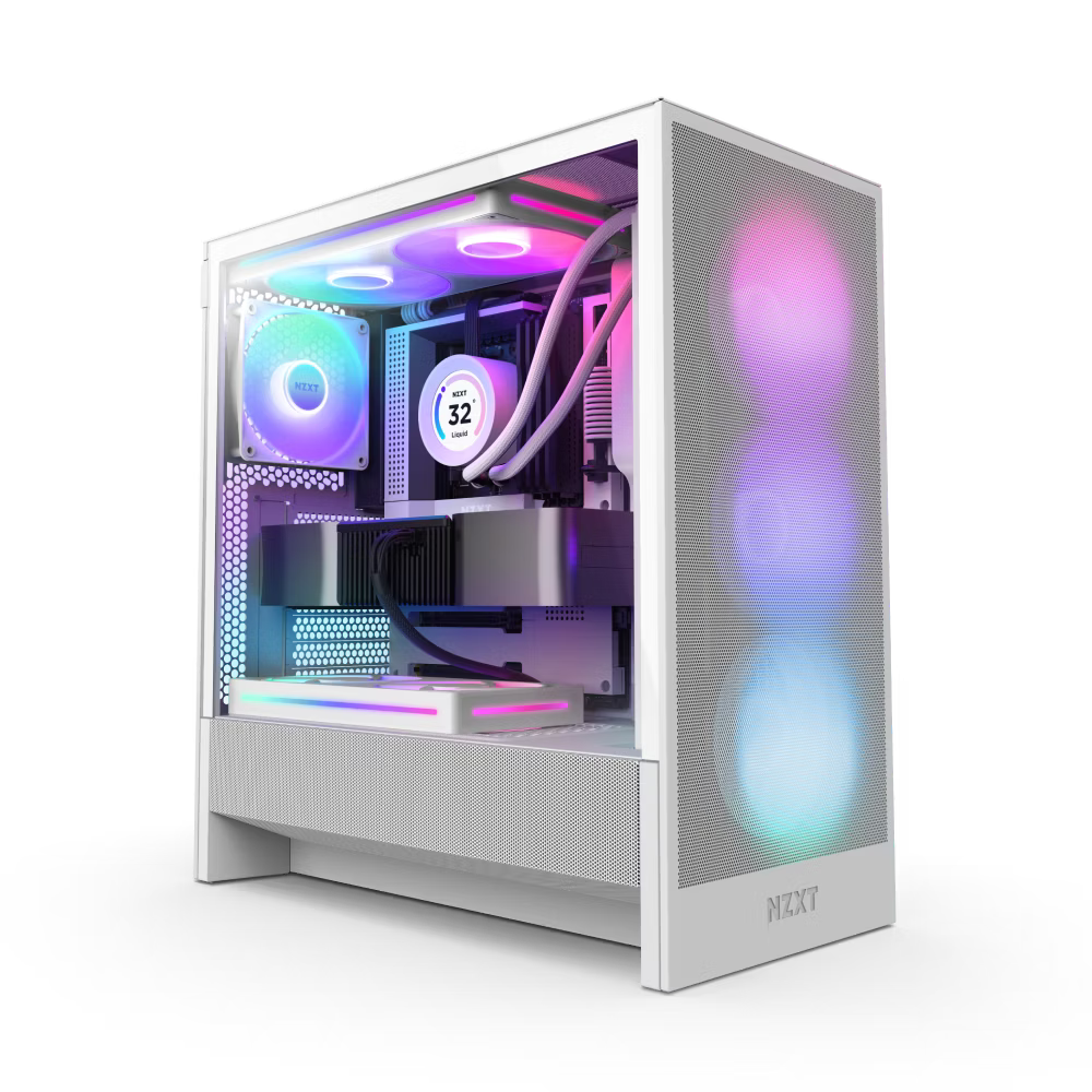 NZXT H5 Flow RGB Compact ATX Mid-Tower with RGB Fans (2x F140 RGB Core Fans + 2x F120Q Airflow Fan) - White