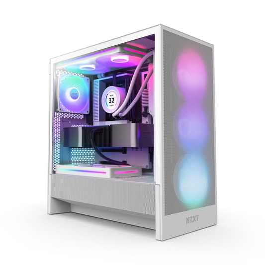 NZXT H5 Flow RGB Compact ATX Mid-Tower with RGB Fans (2x F140 RGB Core Fans + 2x F120Q Airflow Fan) - White