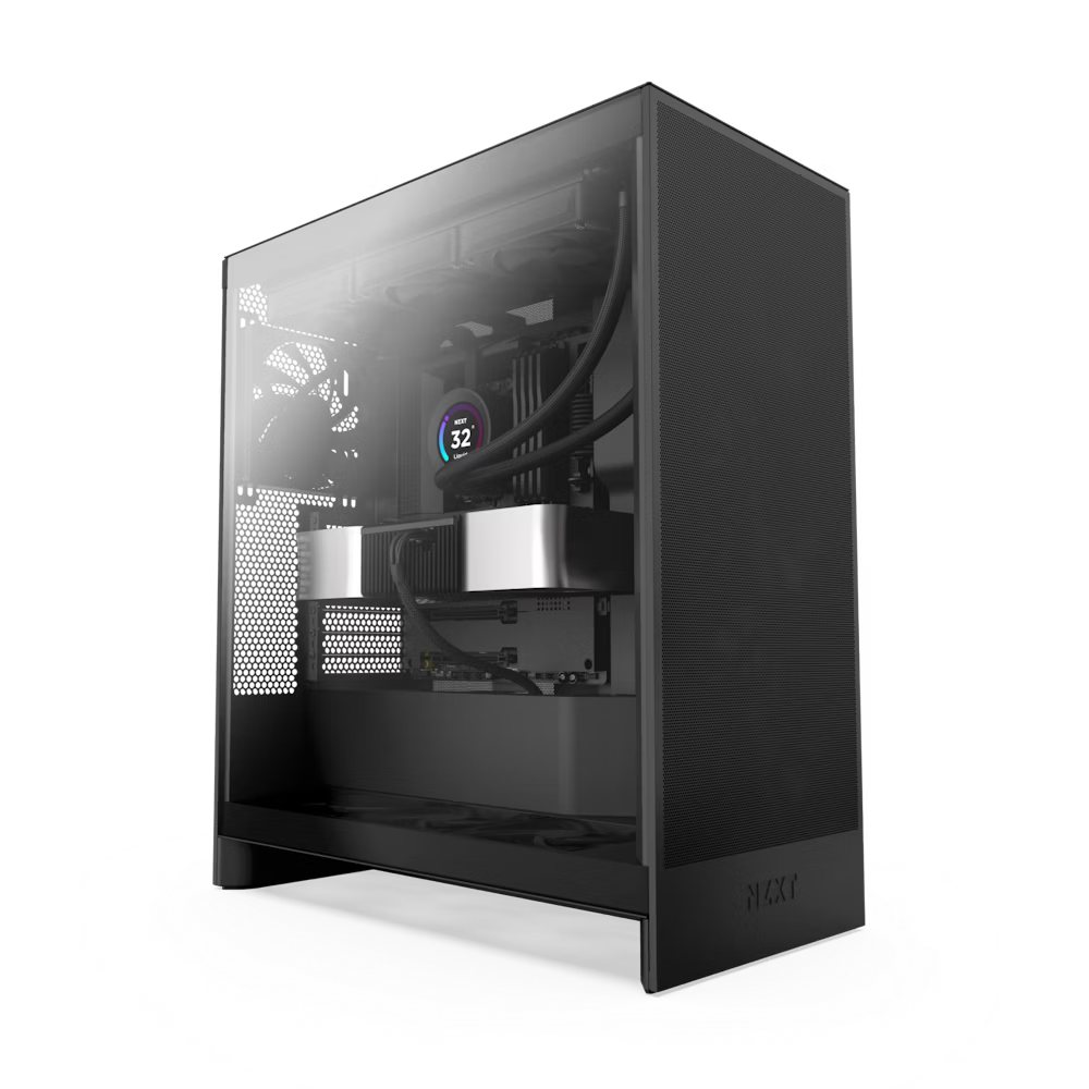 NZXT H7 Flow Black - Matte Black, Mesh Mid-Tower Case, Mini-ITX, Micro-ATX, ATX, and EATX (Up to 272mm), Includes 2x F120Q non RGB Fans