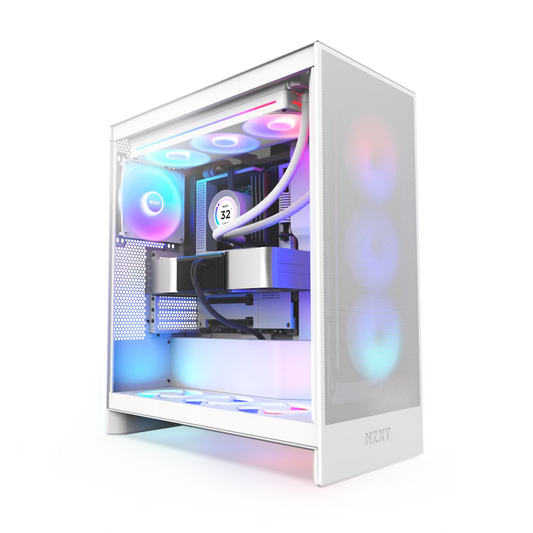 NZXT H7 Flow RGB - White , ATX Mid-Tower with RGB Fans (3x F140 RGB Core Fan + 1x F120Q Air Flow Fan)